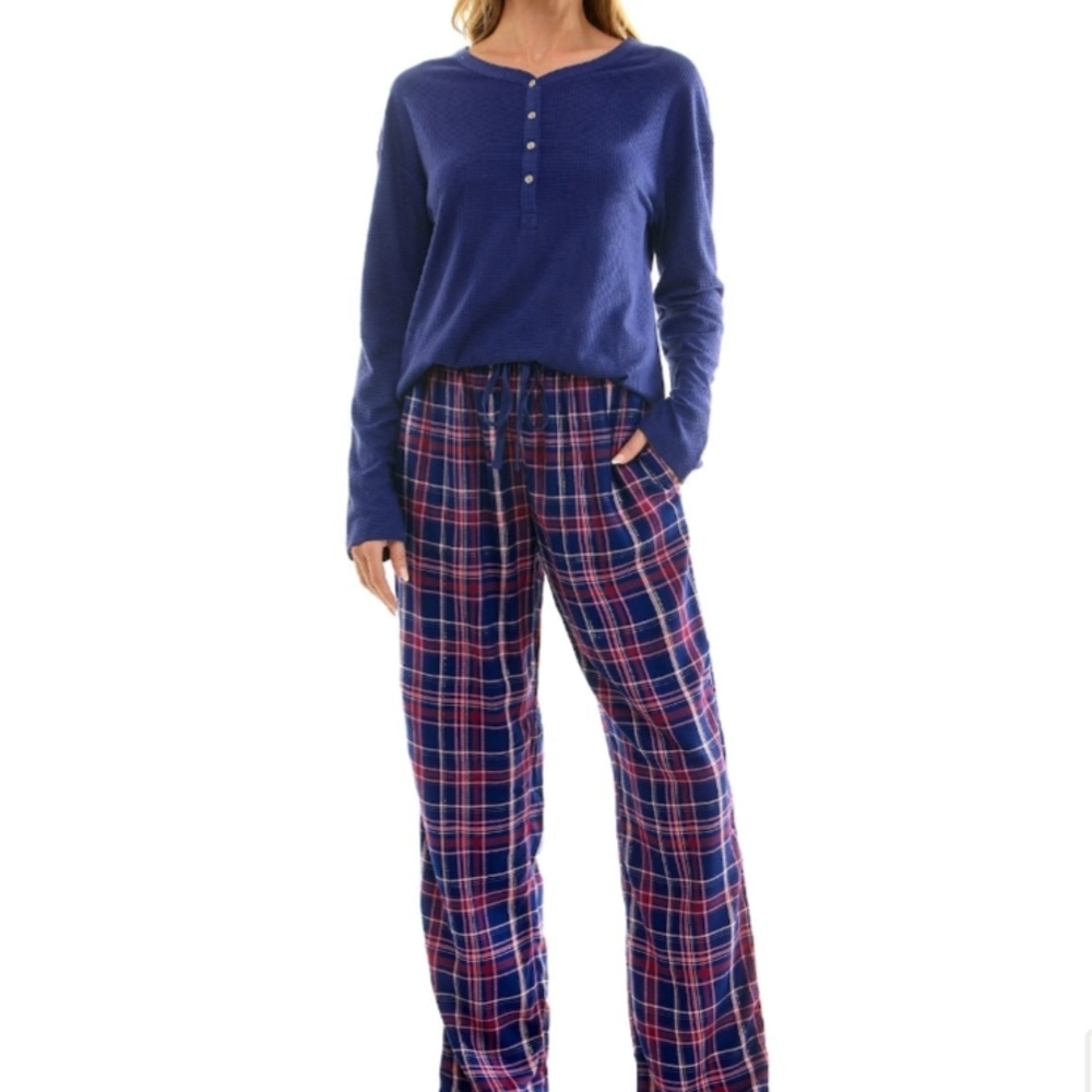 NWT Womens SIZE XL Croft & Barrow Henley Pajama Top & Flannel Pajama Bottoms Set